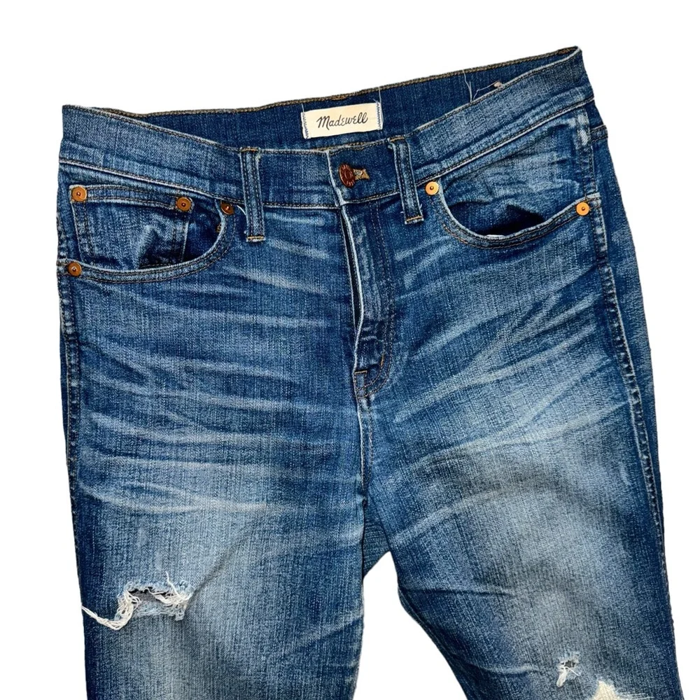 Madewell Blue Denim 9” High Riser Distressed Skinny Jeans Size 29 - Picture 4 of 7